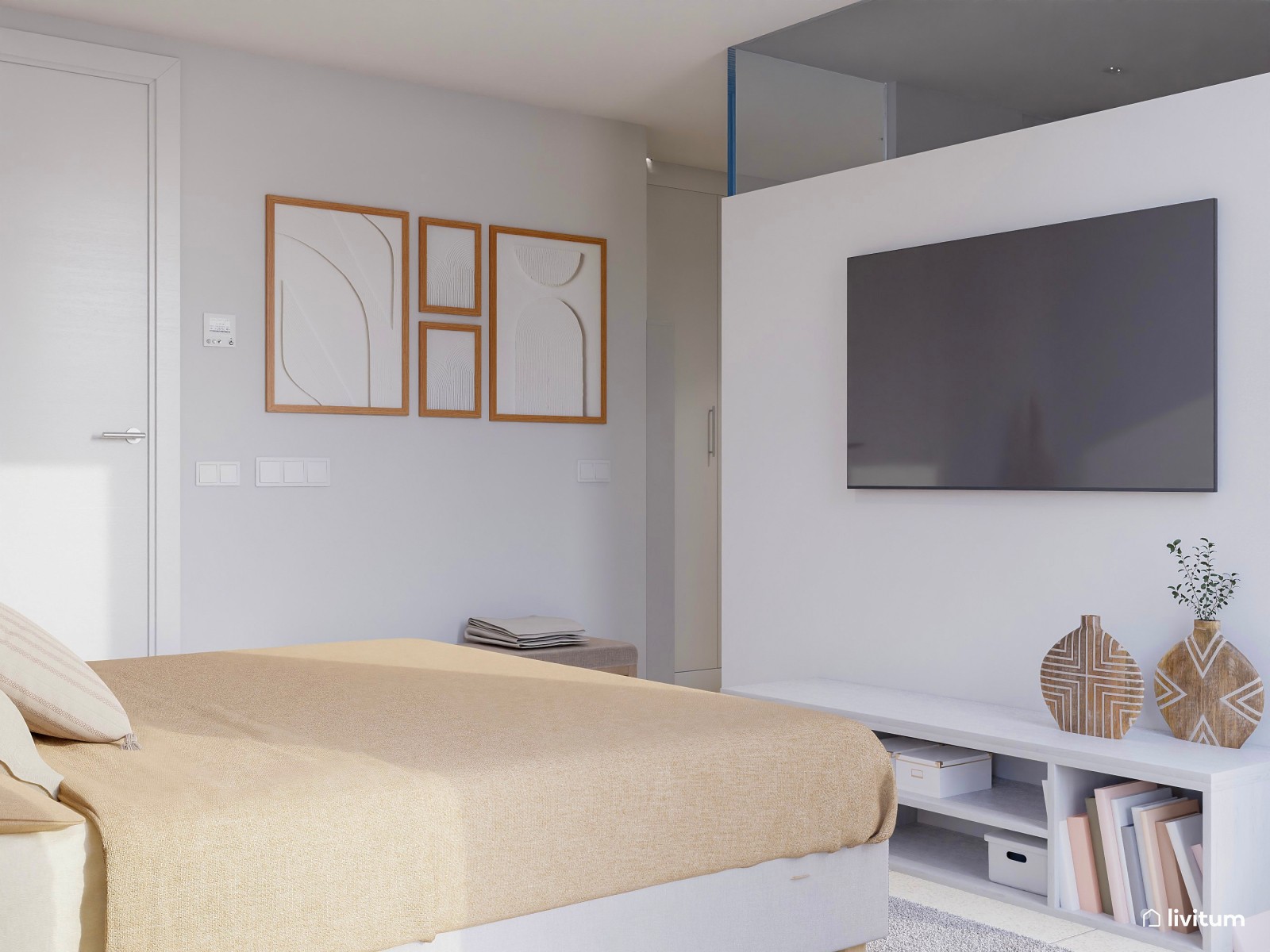 Dormitorio boho y nórdico con fibras naturales 