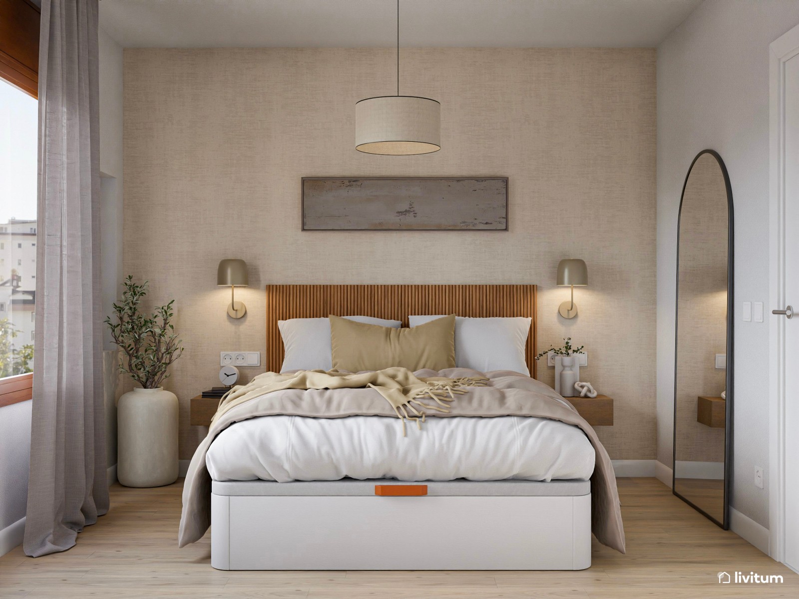 Dormitorio cálido y sereno con texturas acogedoras