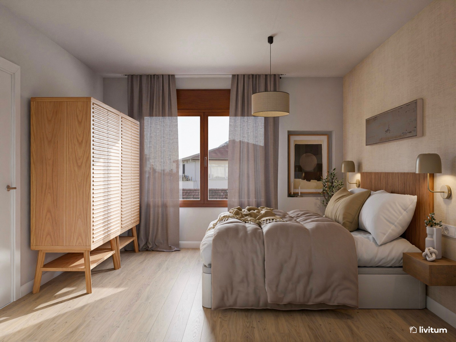 Dormitorio cálido y sereno con texturas acogedoras