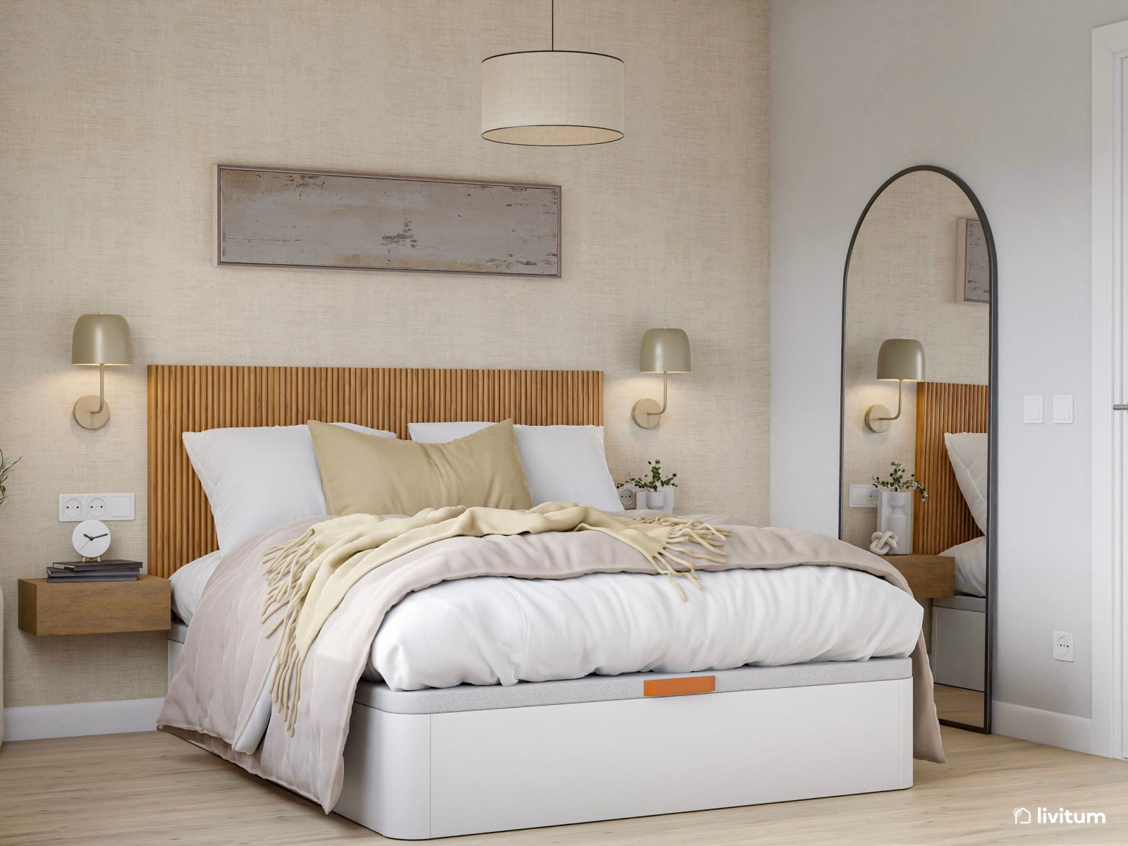 Dormitorio cálido y sereno con texturas acogedoras