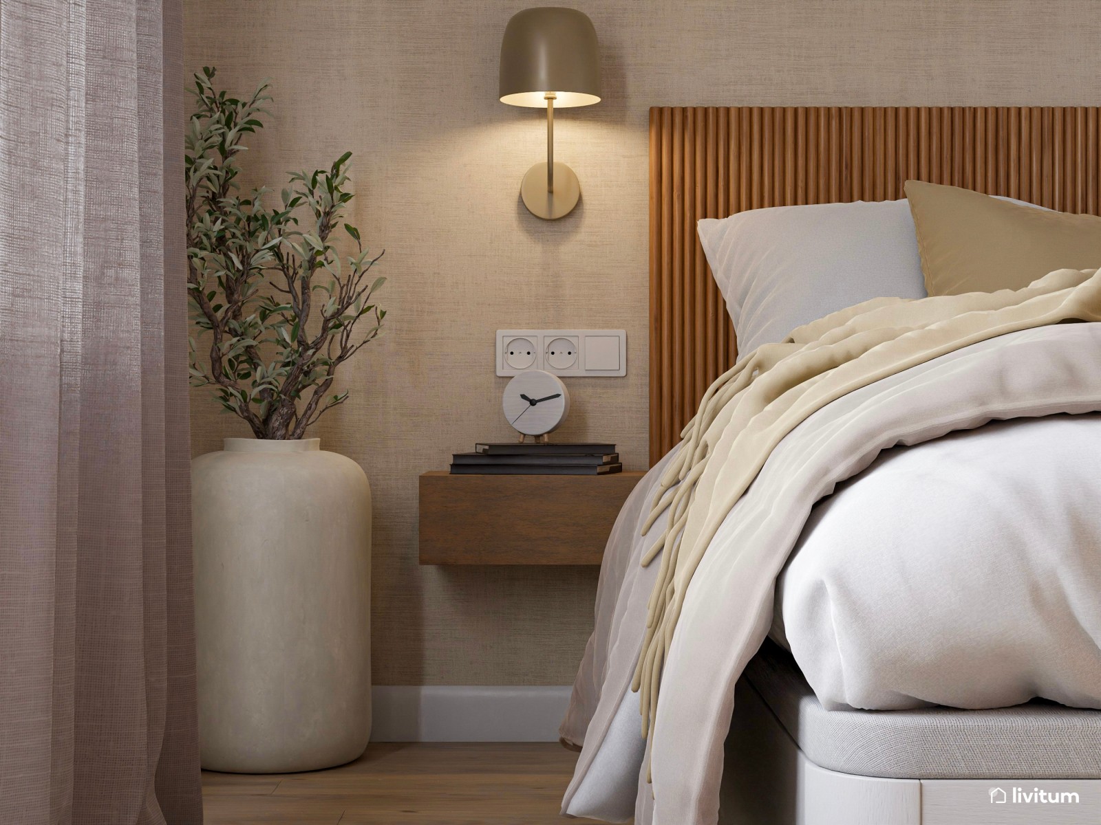 Dormitorio cálido y sereno con texturas acogedoras