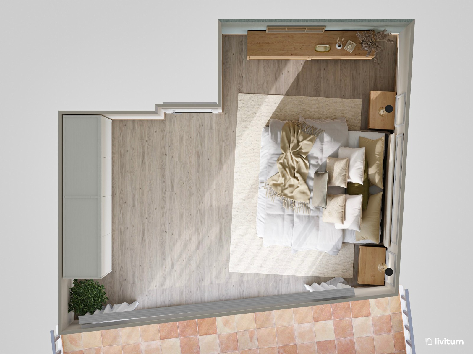 Dormitorio clásico con toques rústicos y acento en verde salvia
