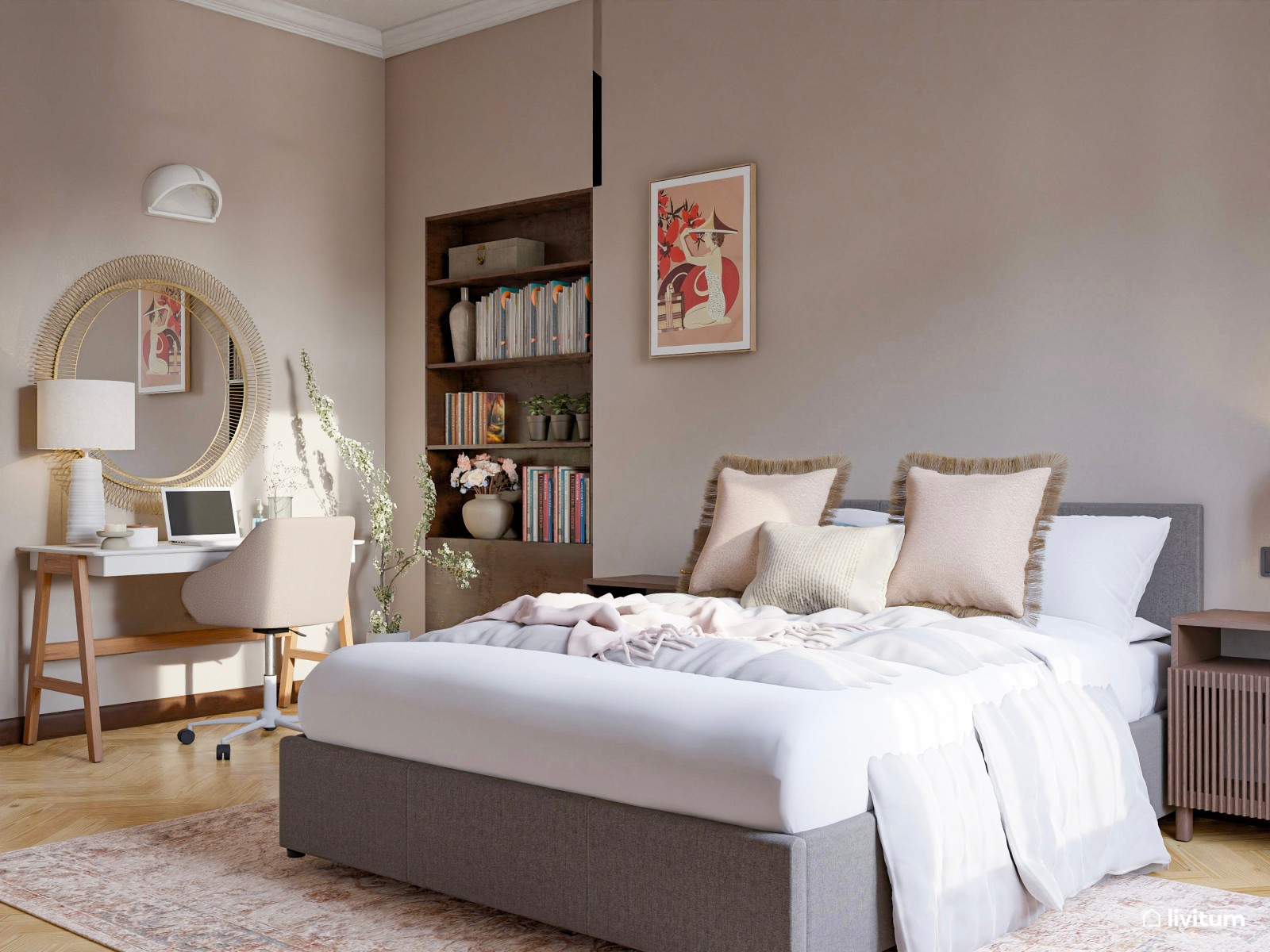 Dormitorio clásico y elegante con zona de escritorio