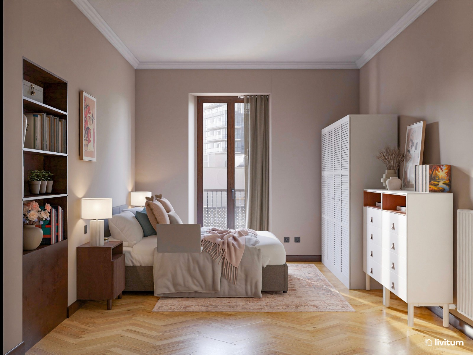 Dormitorio clásico y elegante con zona de escritorio