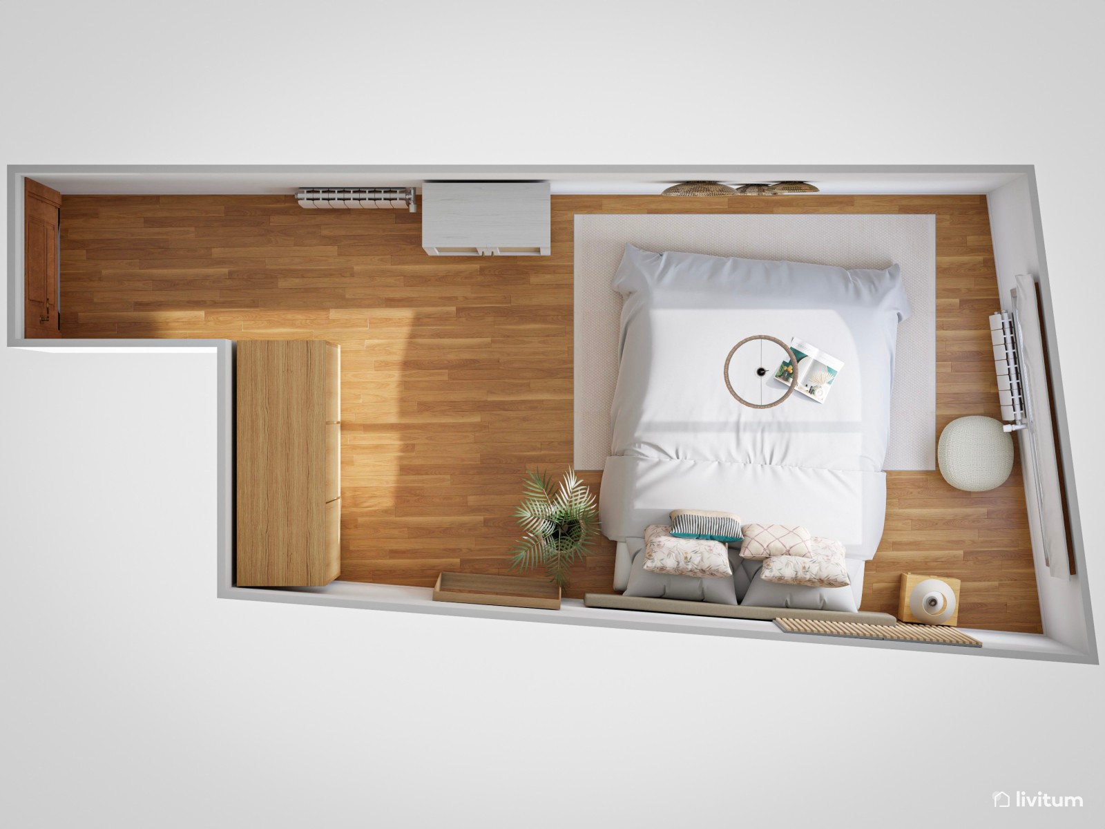 Dormitorio con listones de madera que irradia alegría