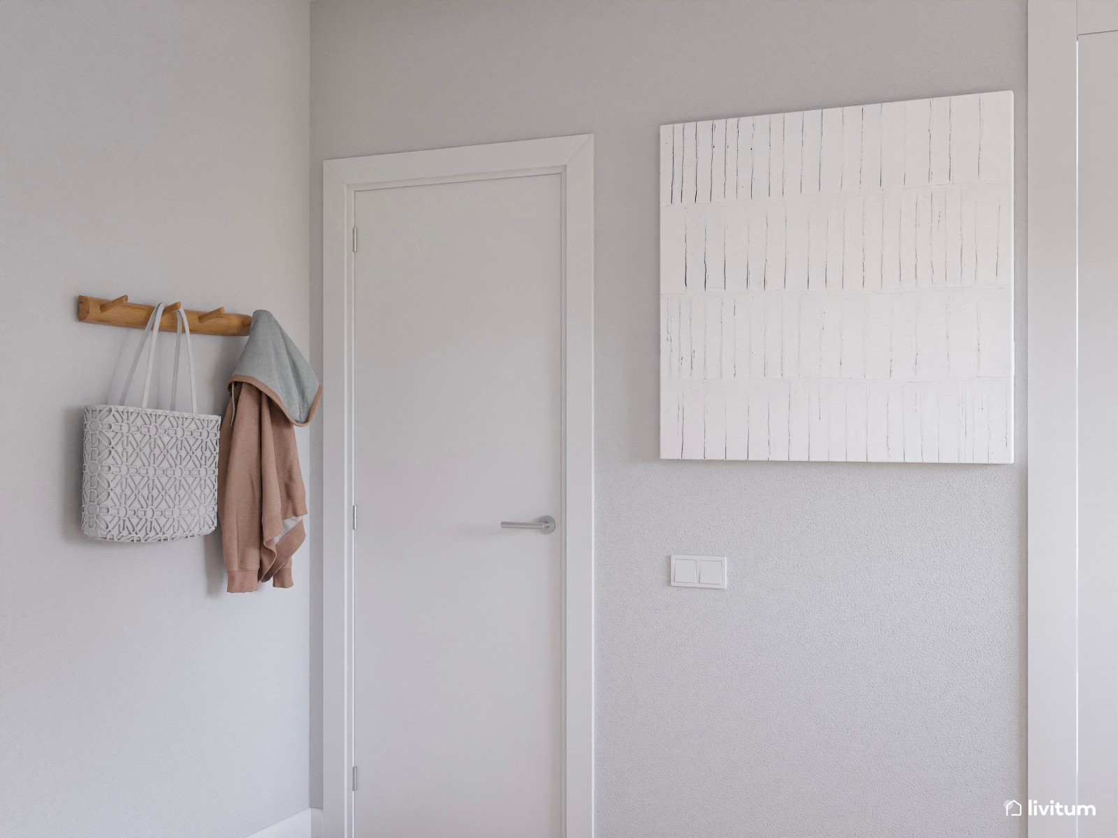 Dormitorio contemporáneo con listones de madera y muebles nogal