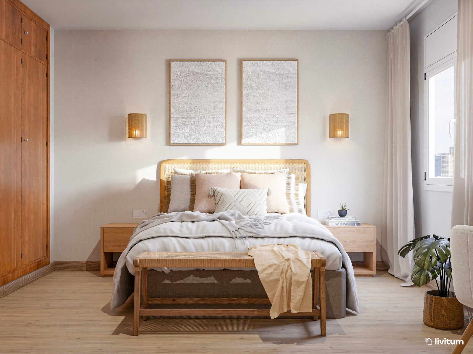 Dormitorio coqueto amueblado en madera con tocador elegante