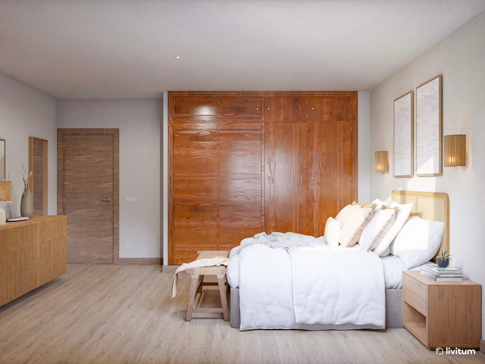 Dormitorio coqueto amueblado en madera con tocador elegante