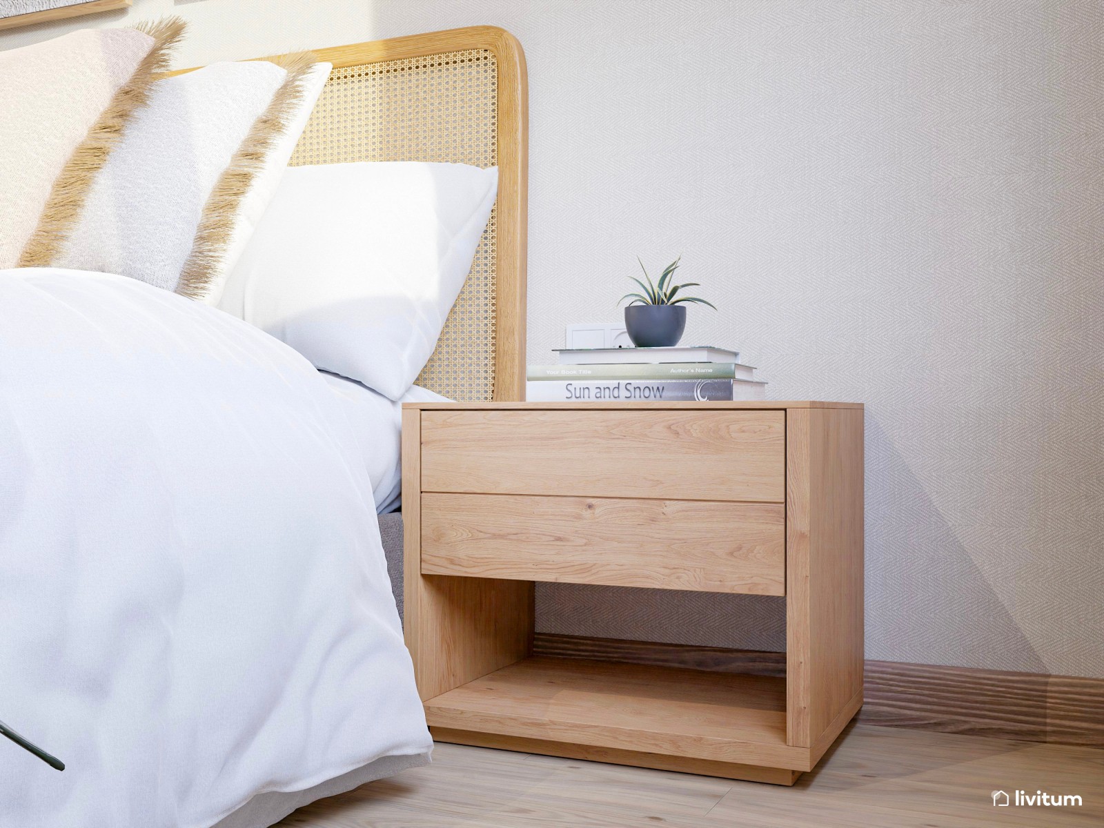 Dormitorio coqueto amueblado en madera con tocador elegante
