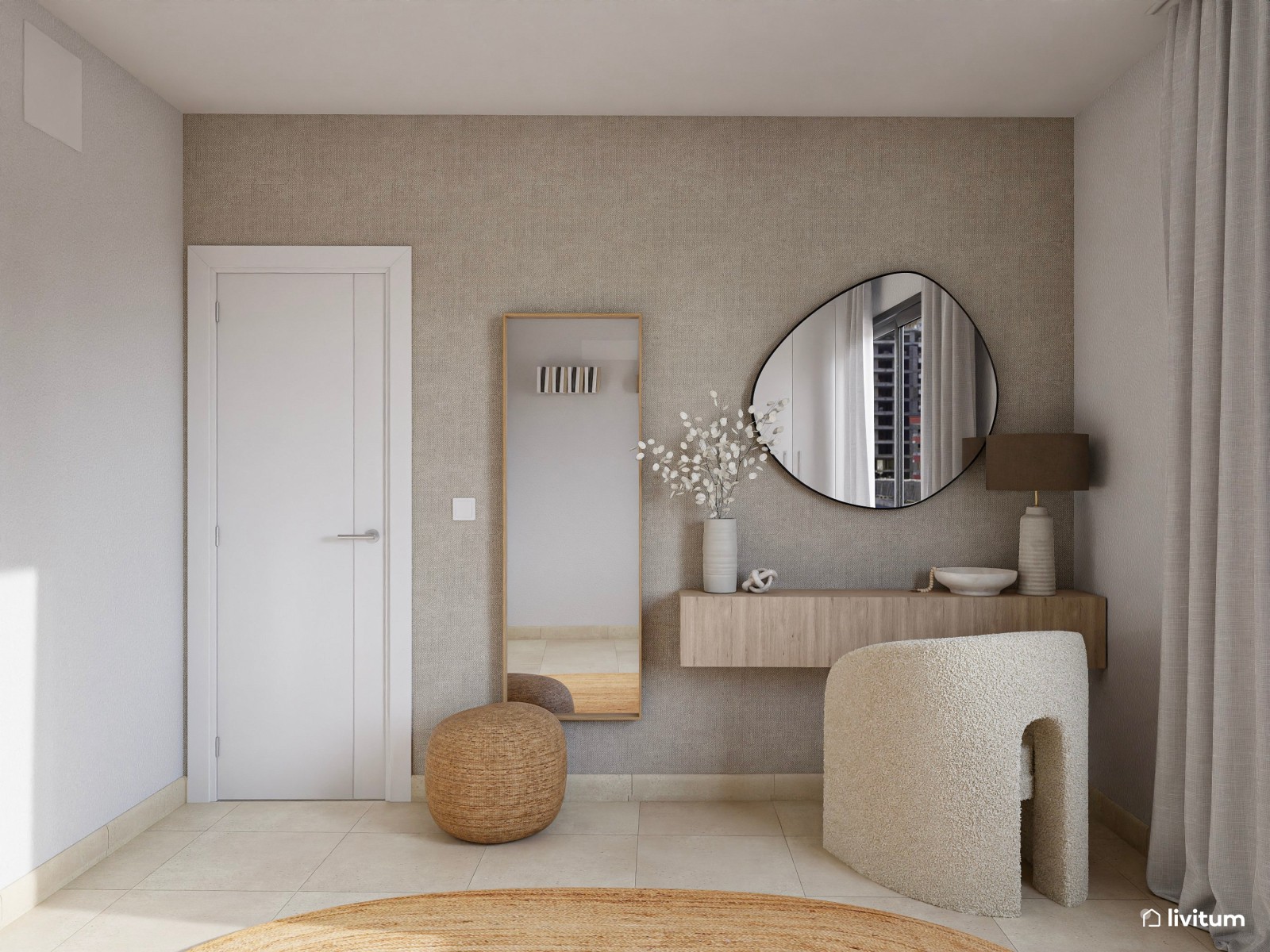 Dormitorio de 12 m² con muchos detalles de fibras naturales