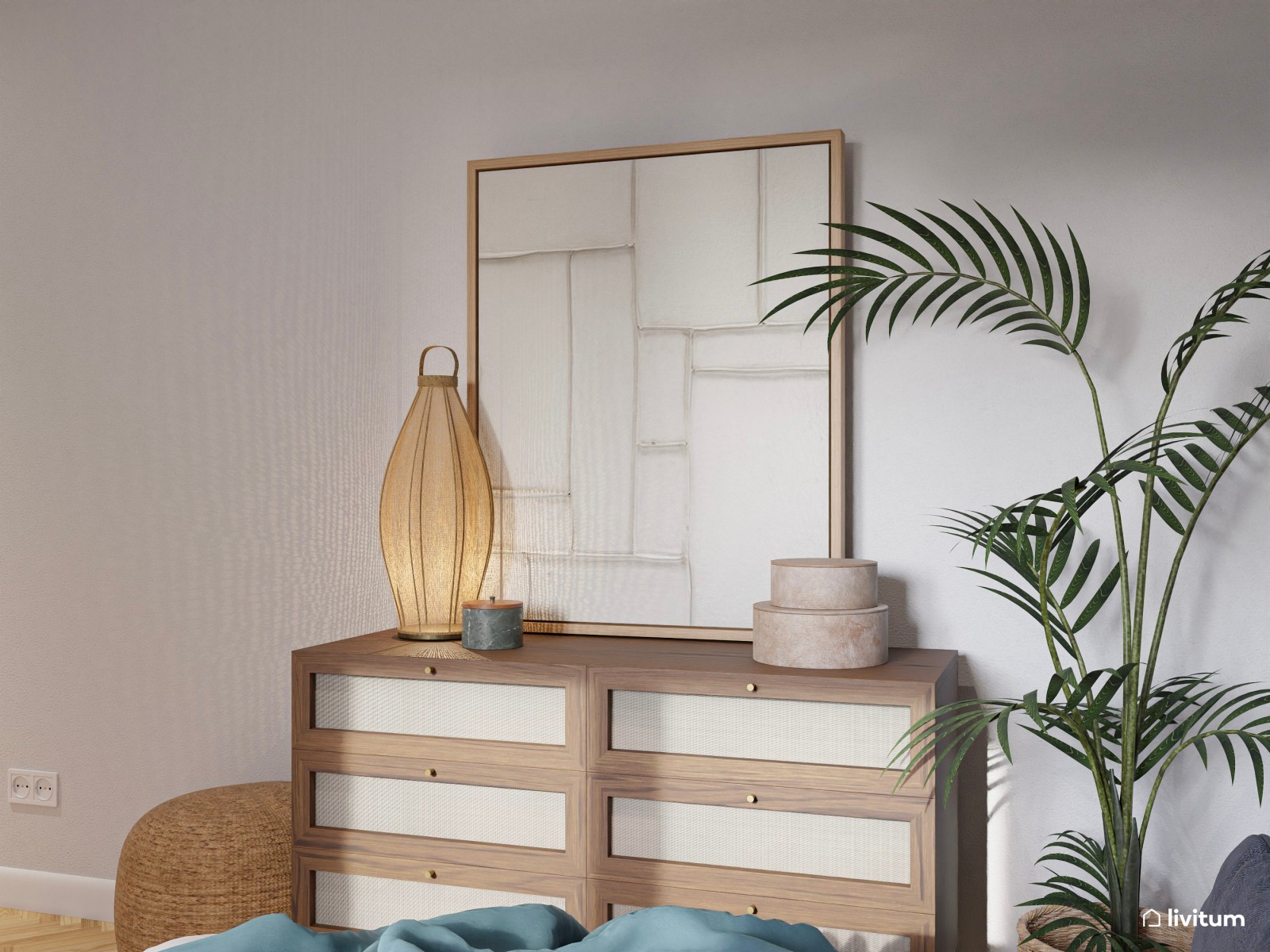 Dormitorio de estilo moderno con muebles de madera oscura