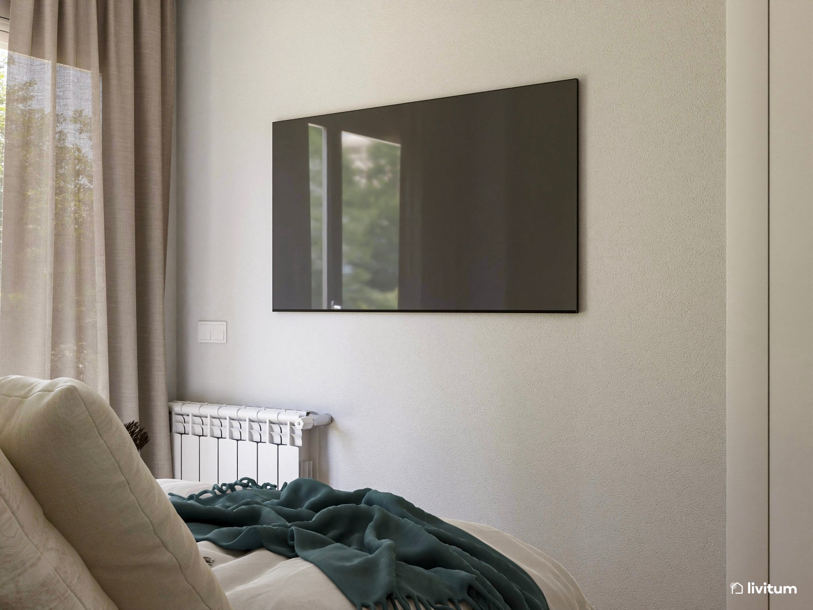 Dormitorio de estilo moderno y elegante con pequeño rincón de vestidor