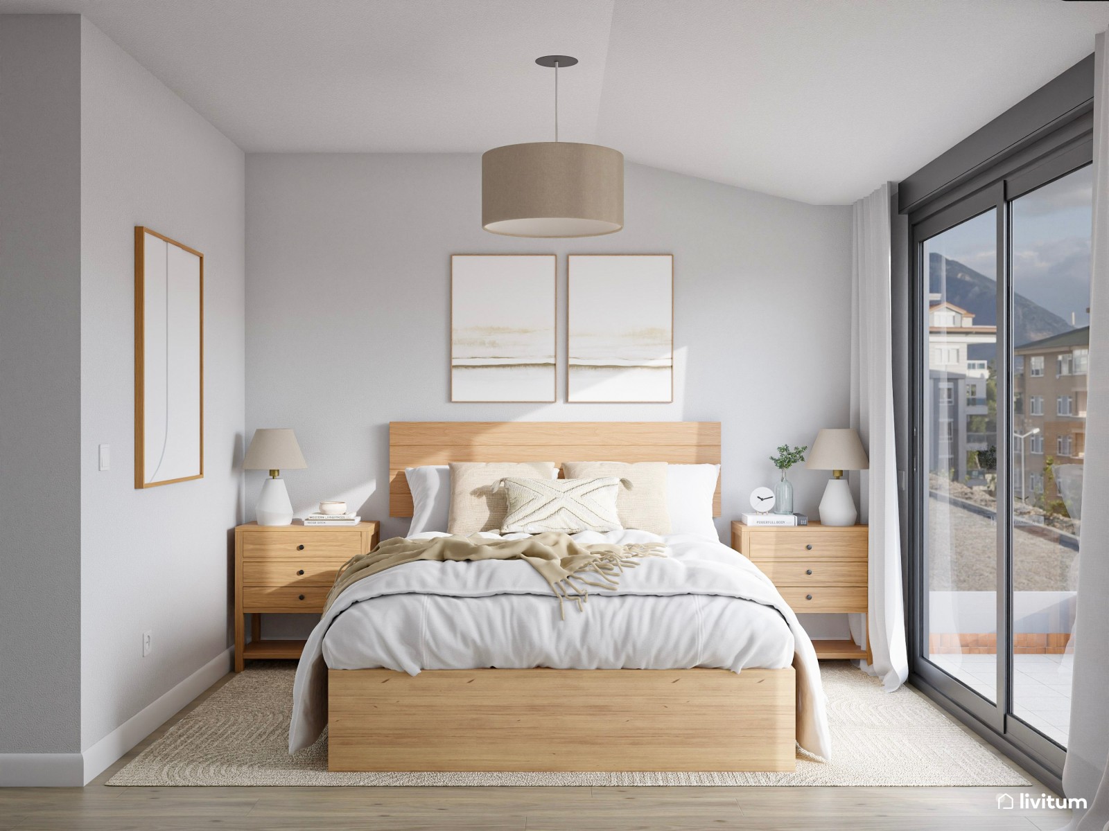 Dormitorio de estilo nórdico con mucho almacenaje