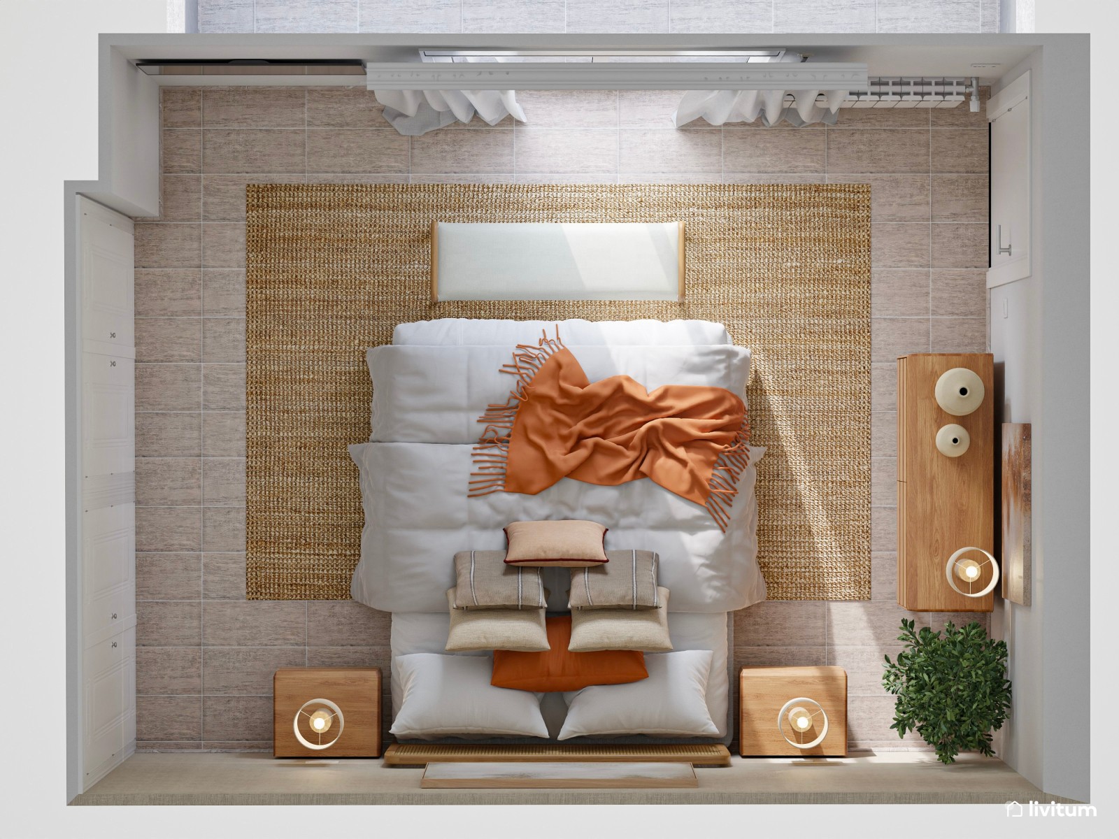 Dormitorio de estilo nórdico con pared principal empapelada
