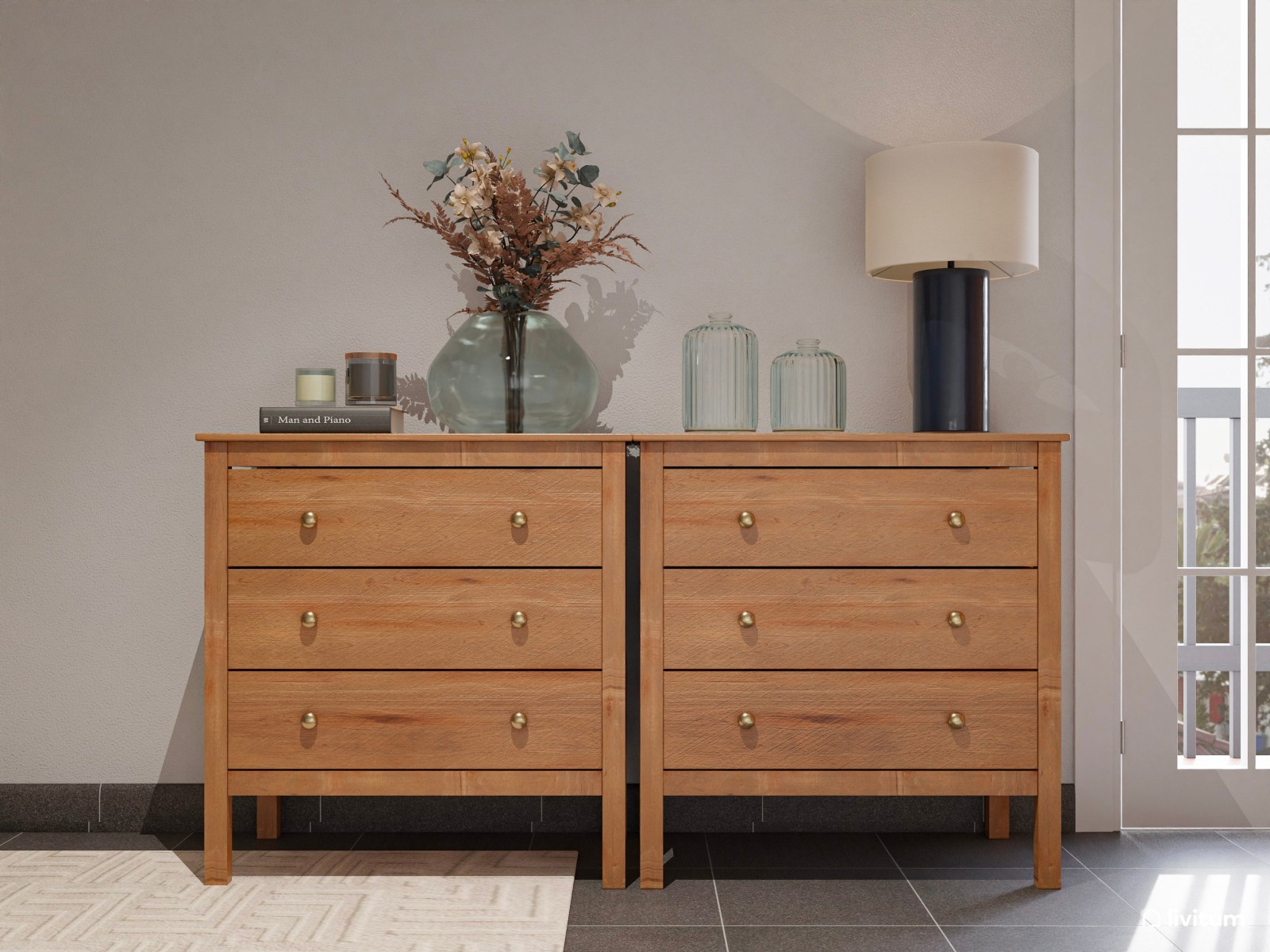 Dormitorio de estilo rústico con la combinación madera + verde