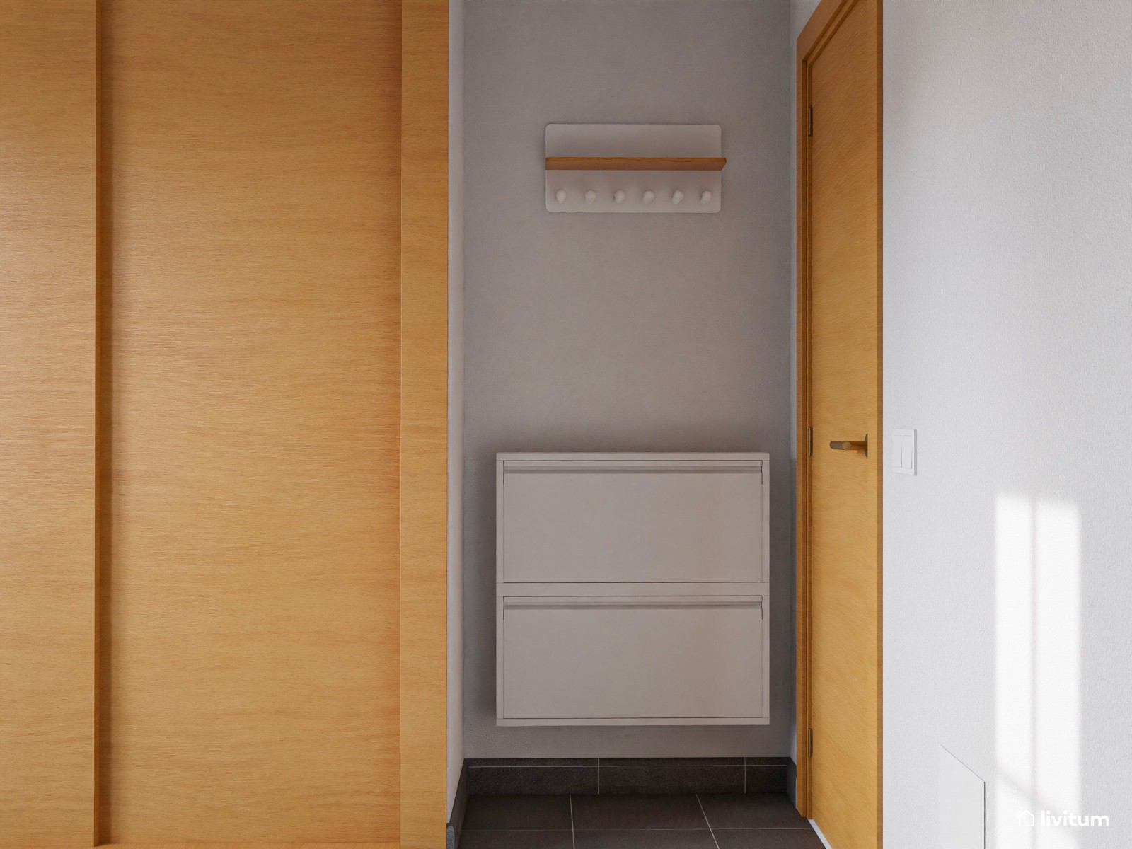 Dormitorio de estilo rústico con la combinación madera + verde