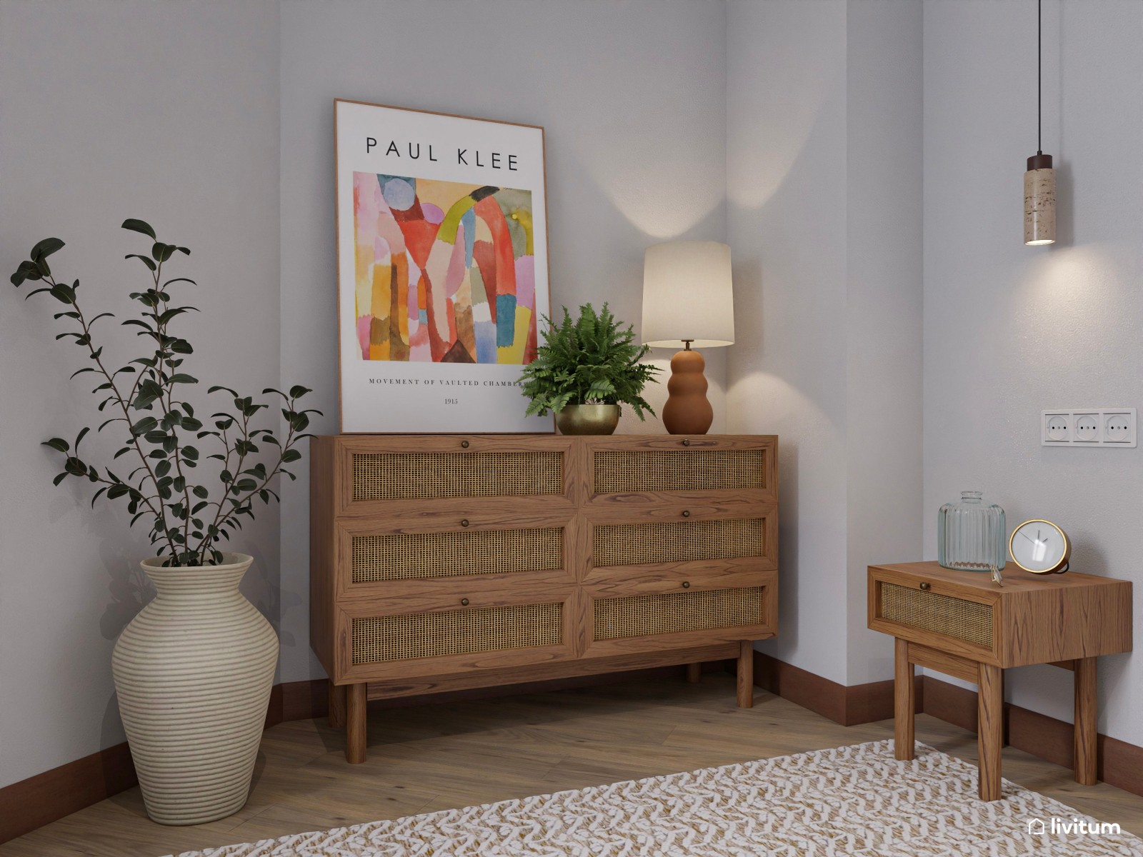 Dormitorio de estilo rústico en planta irregular