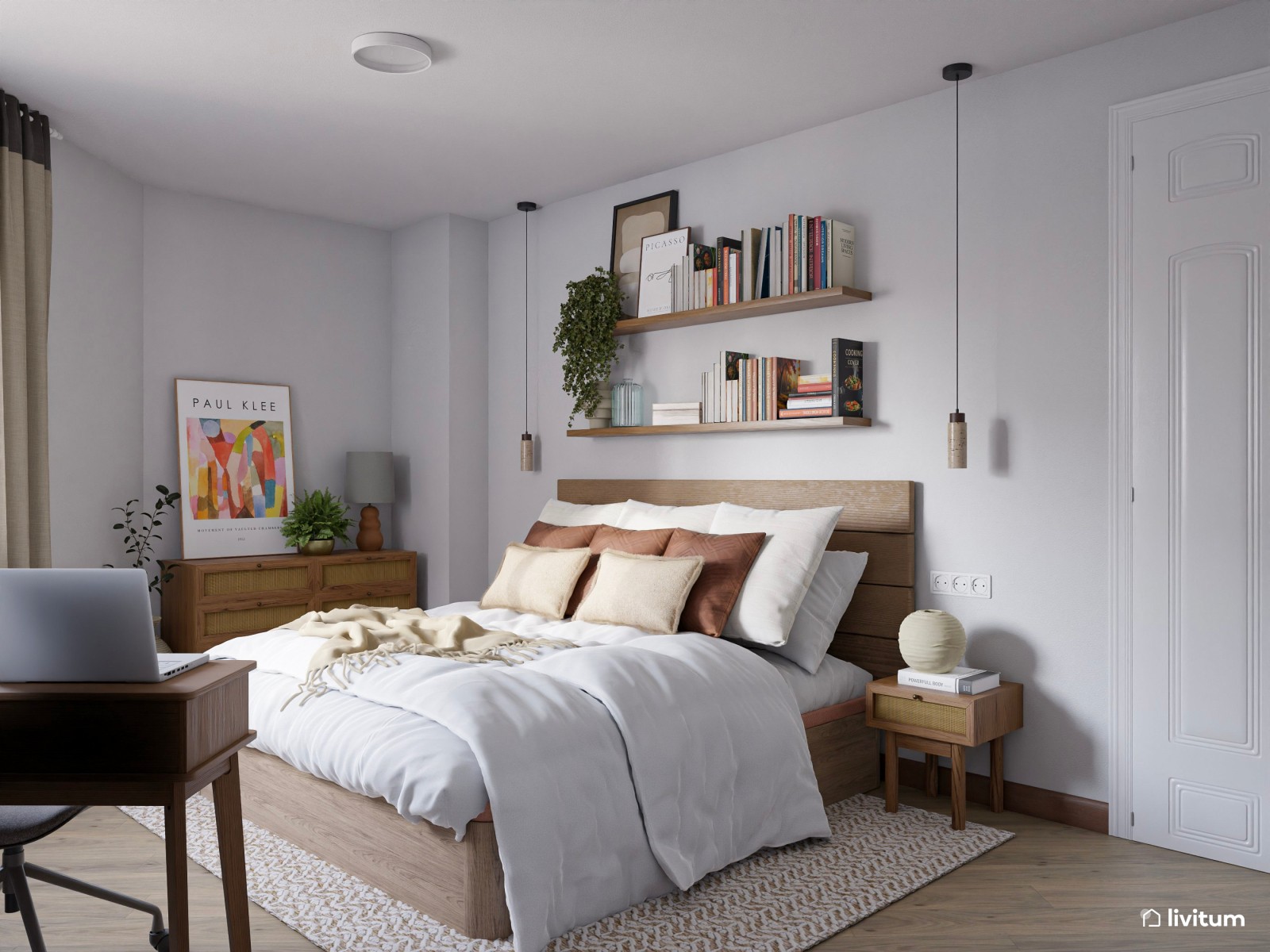 Dormitorio de estilo rústico en planta irregular