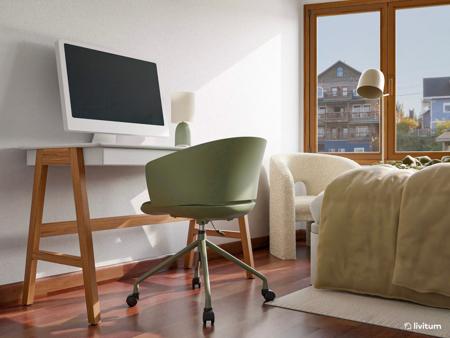 Dormitorio doble con zona de trabajo y sofá cama - Livitum.com