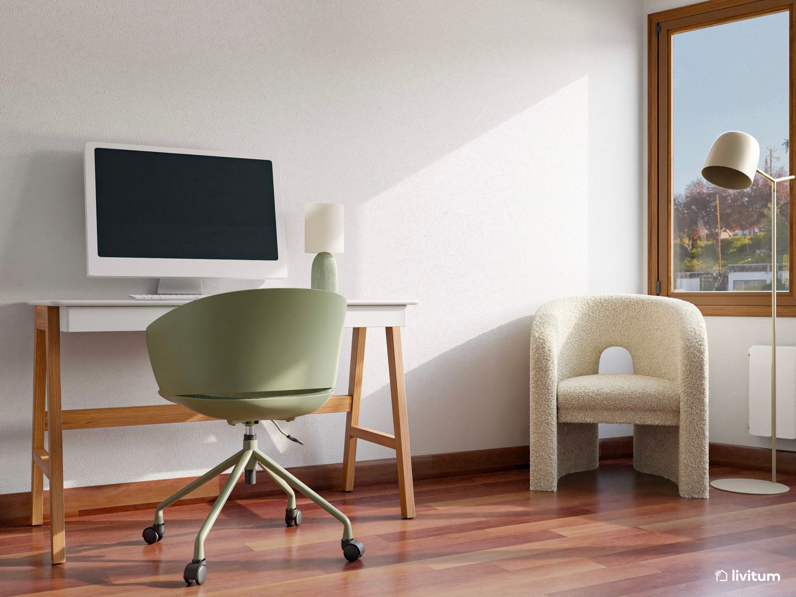 Dormitorio doble con zona de trabajo y sofá cama 
