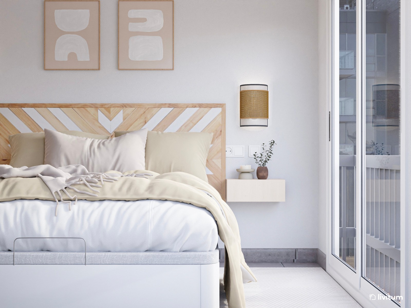 Dormitorio doble ecléctico en tonos suaves y claros