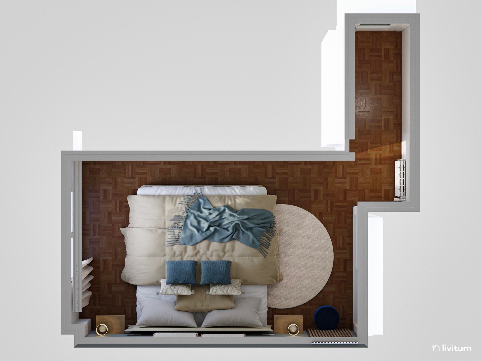 Dormitorio doble muy elegante en tonos azules