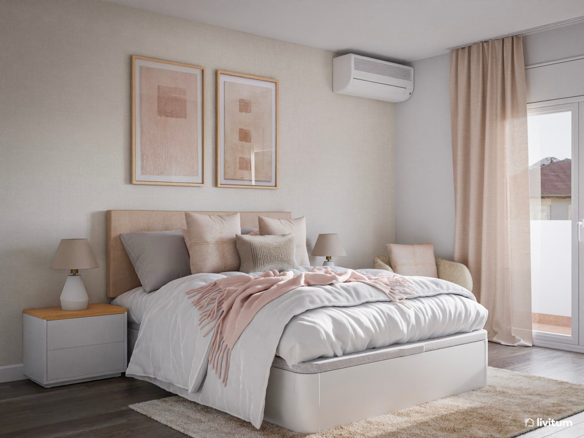 Dormitorio doble romántico en tonos pastel - Livitum.com