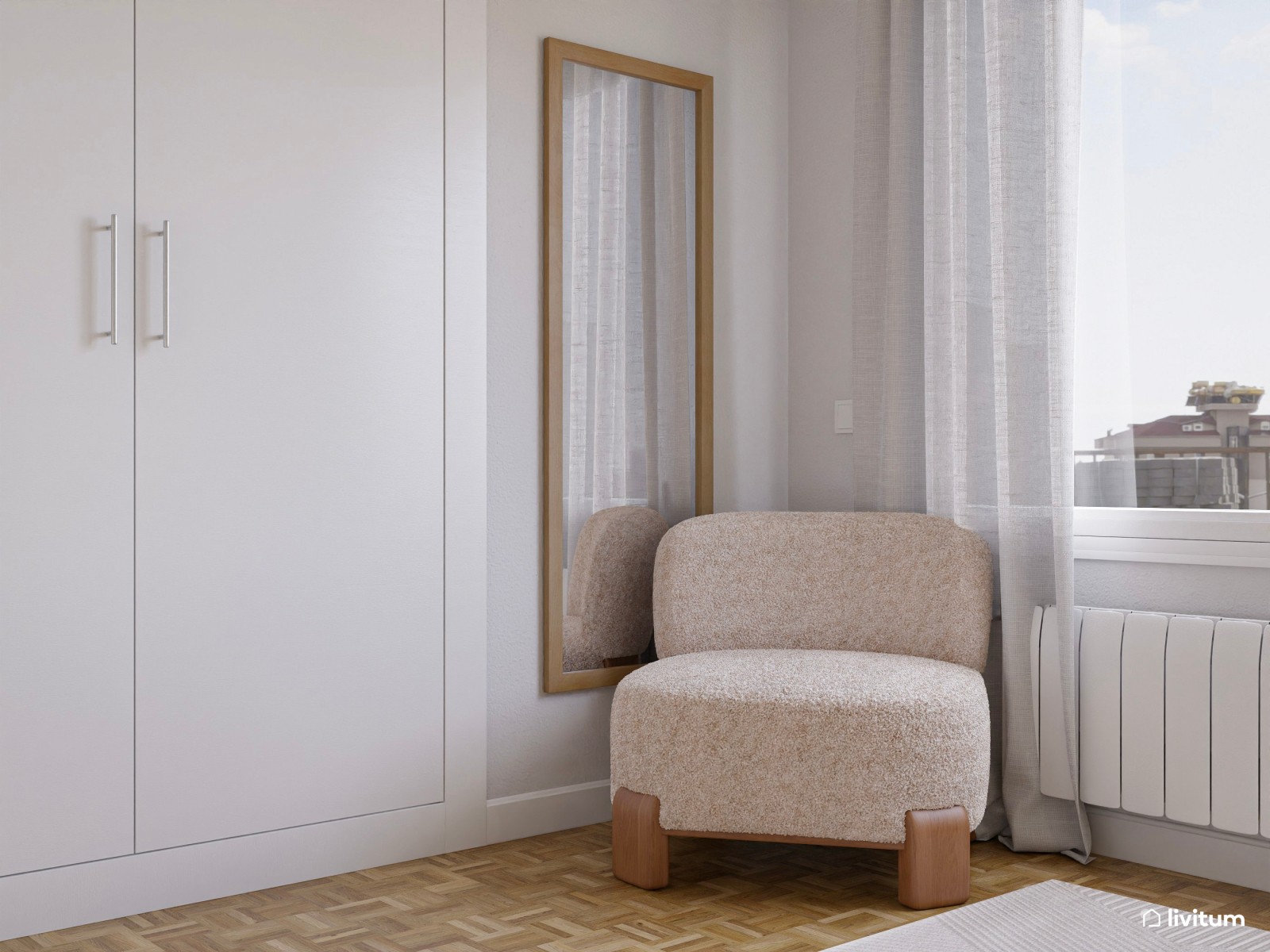 Dormitorio doble serenamente decorado en blanco