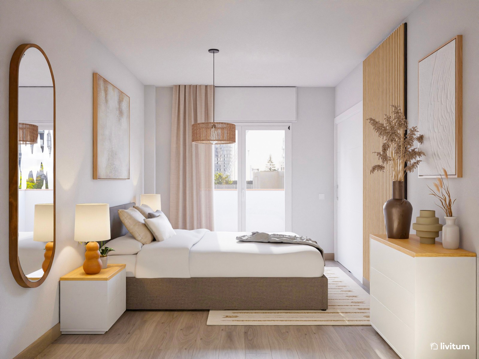 Dormitorio doble y elegante con formas suaves