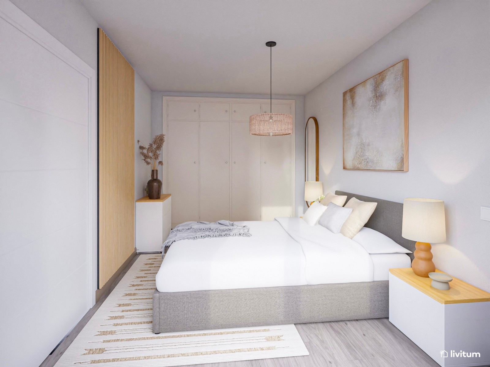 Dormitorio doble y elegante con formas suaves