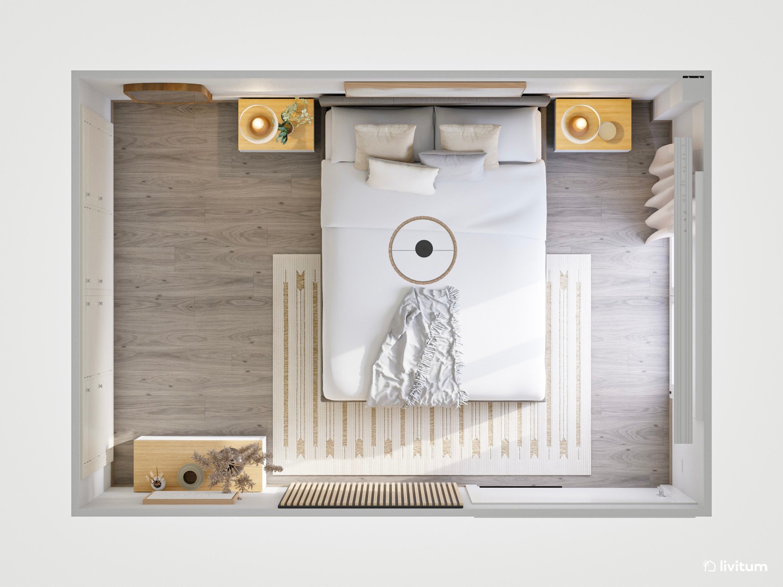 Dormitorio doble y elegante con formas suaves