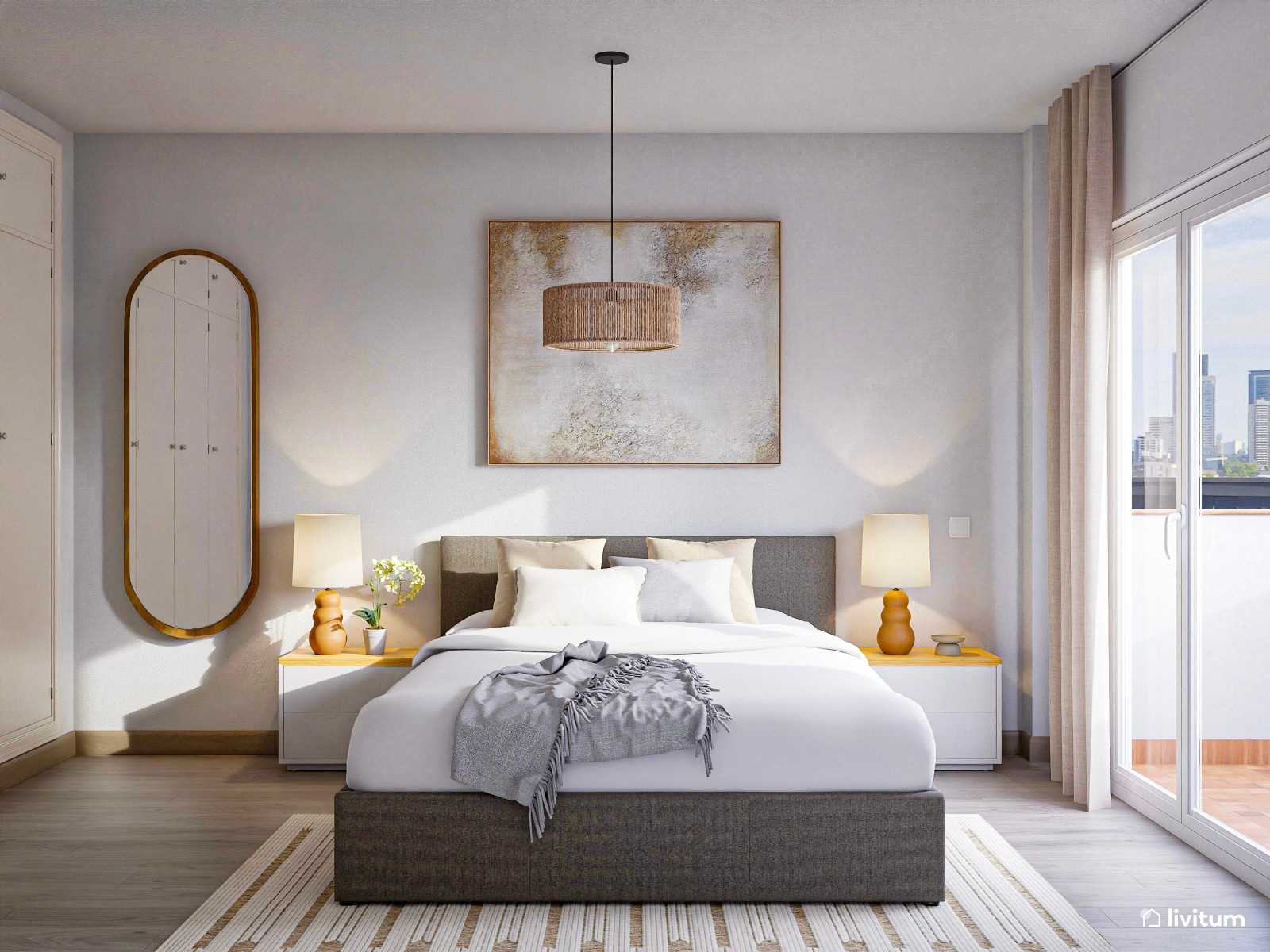 Dormitorio doble y elegante con formas suaves