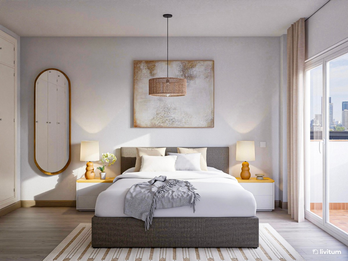 Dormitorio doble y elegante con formas suaves