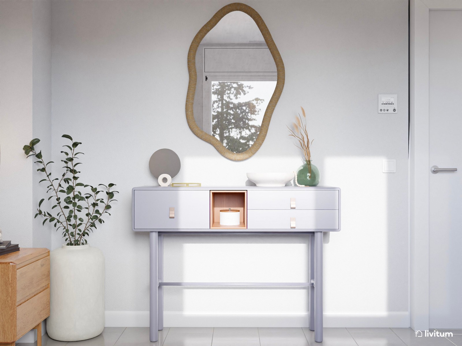 Dormitorio ecléctico y moderno, con tonos vivos, suaves y formas onduladas