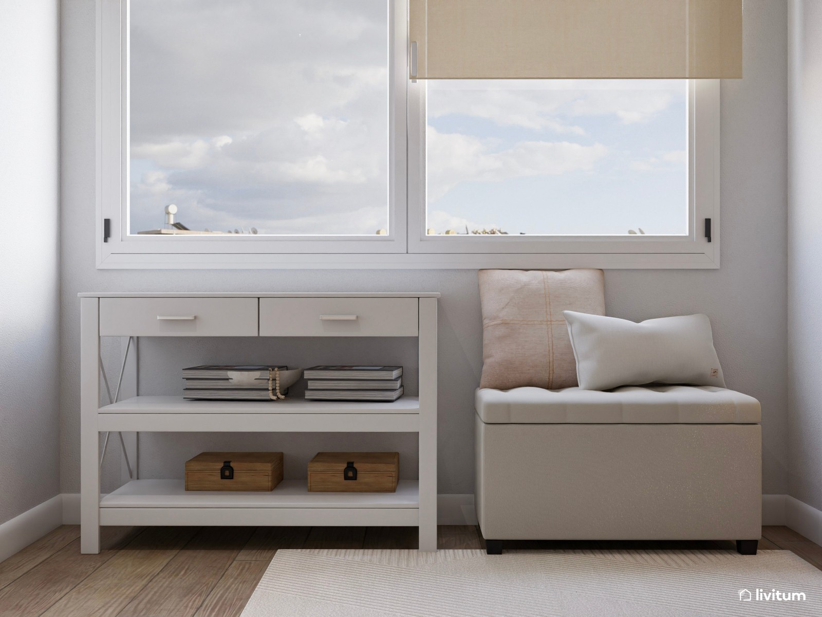 Dormitorio elegante con cama de baja altura y decoración relajante