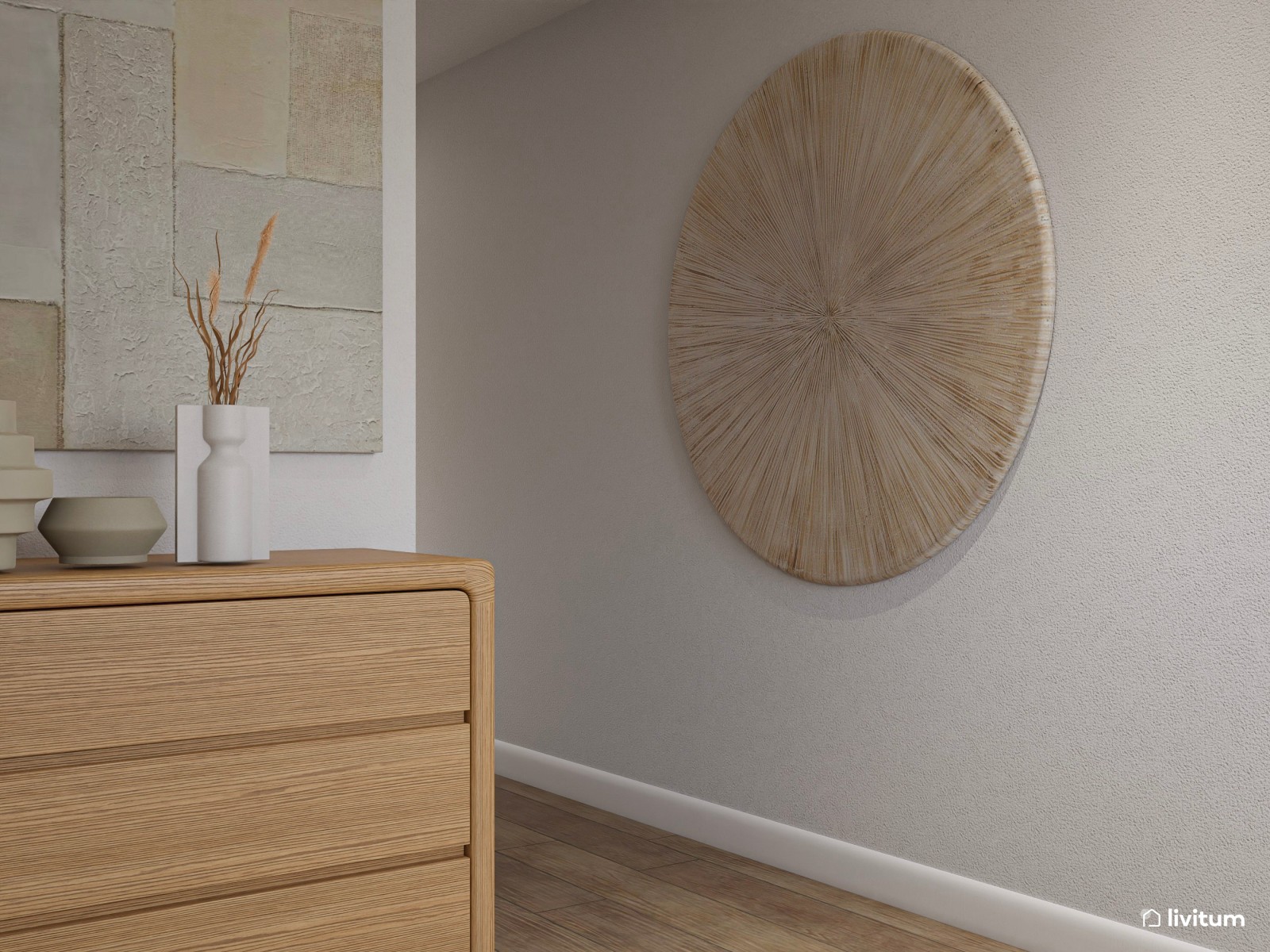 Dormitorio elegante con cama de baja altura y decoración relajante