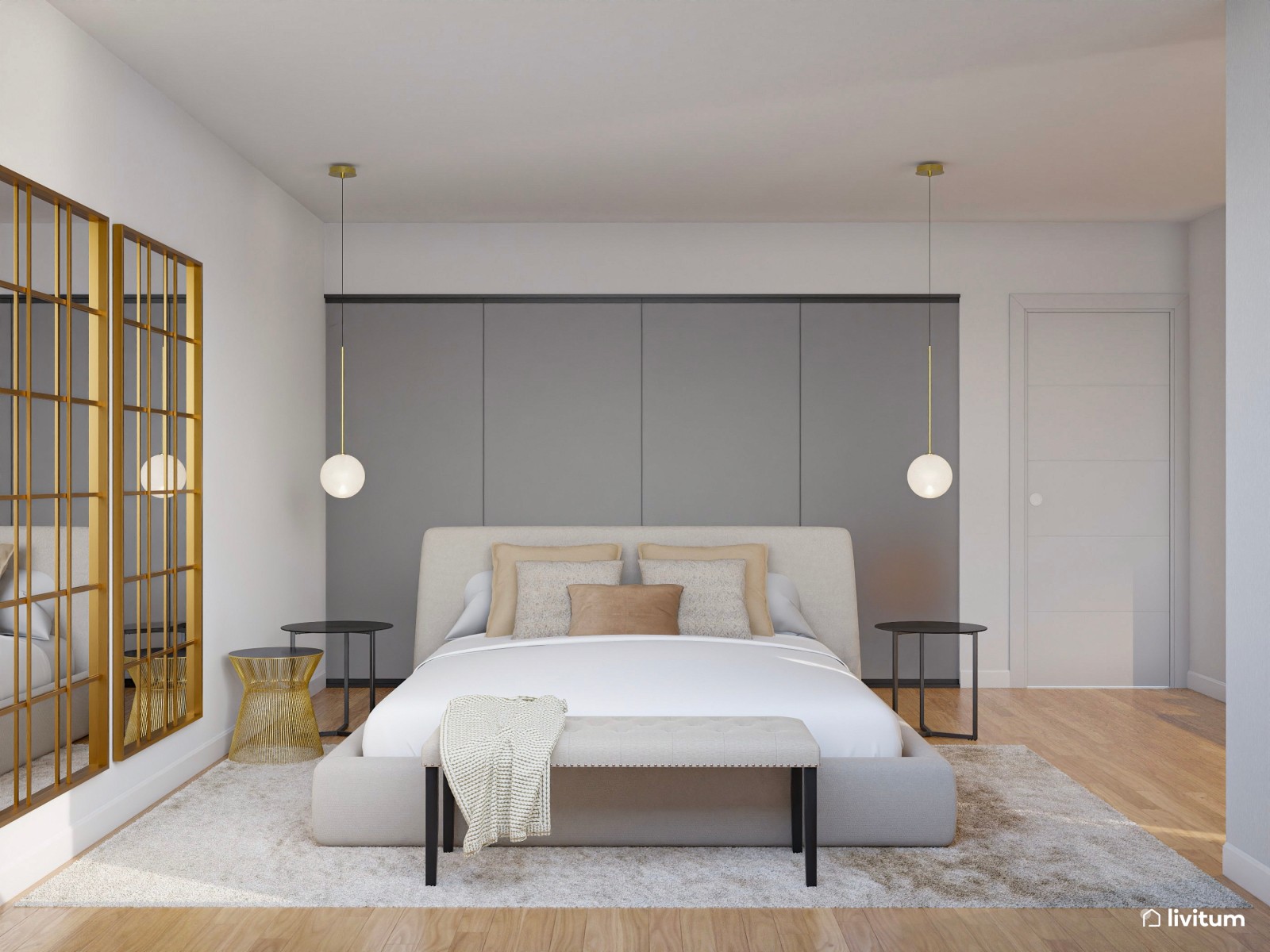 Dormitorio elegante con sala de estar de estilo nórdico 