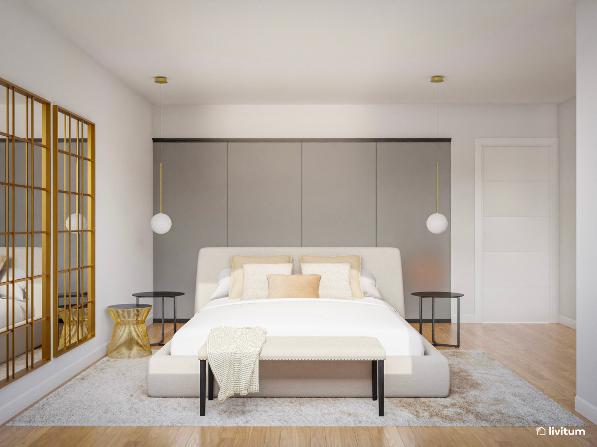 Dormitorio elegante con sala de estar de estilo nórdico