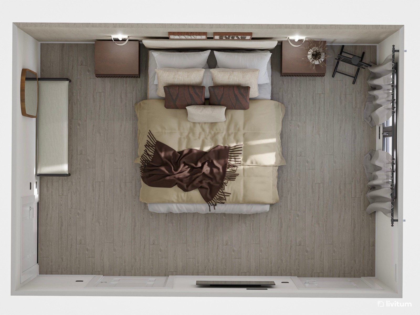 Dormitorio elegante y acogedor en tonos tierra