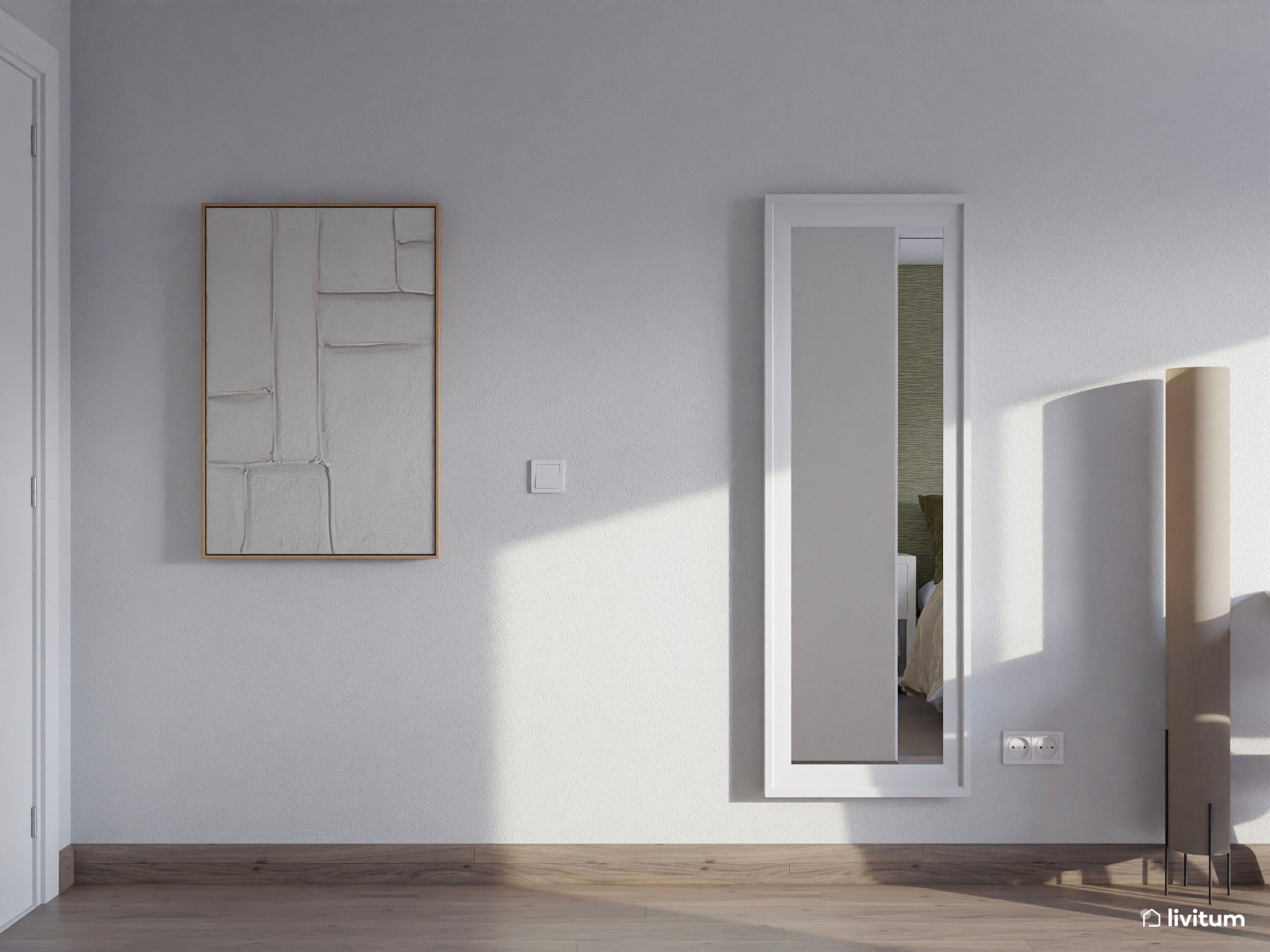 Dormitorio en blanco y verde con zona de despacho