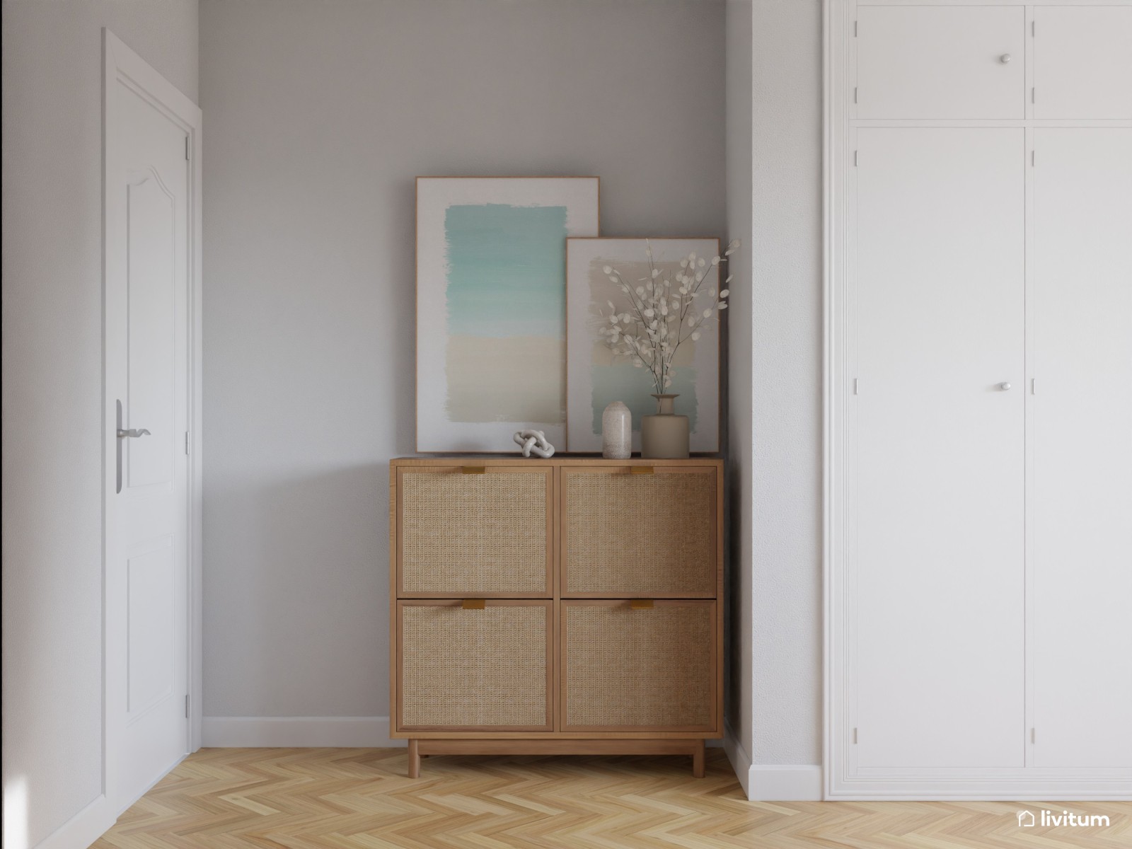 Dormitorio en madera y azul aguamarina