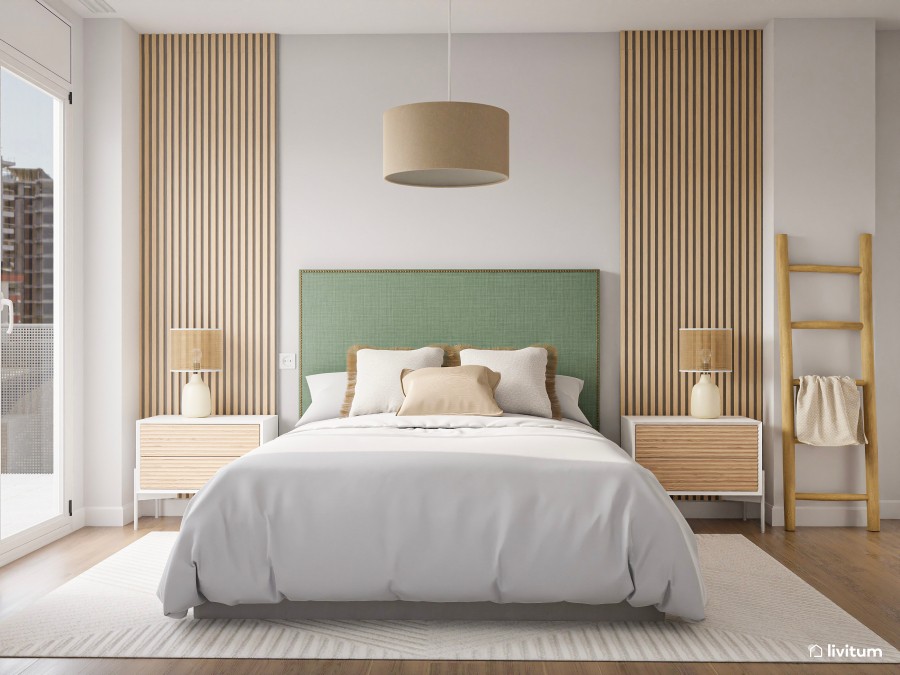 Dormitorio En Verde Y Con Listones De Madera Livitum