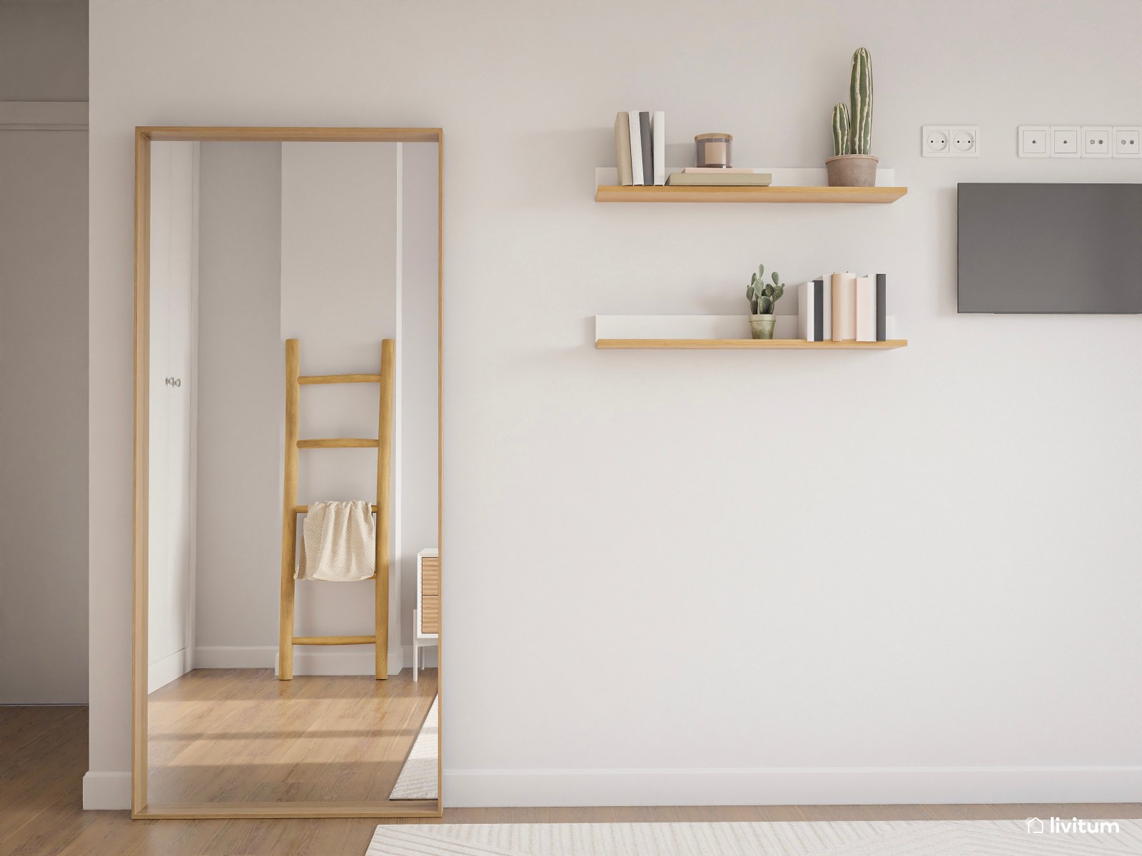 Dormitorio en verde y con listones de madera 
