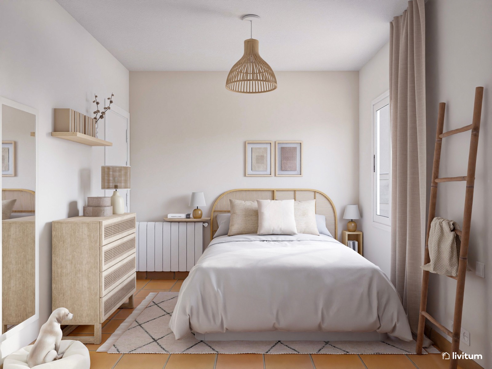 Dormitorio individual pequeña en blanco y madera