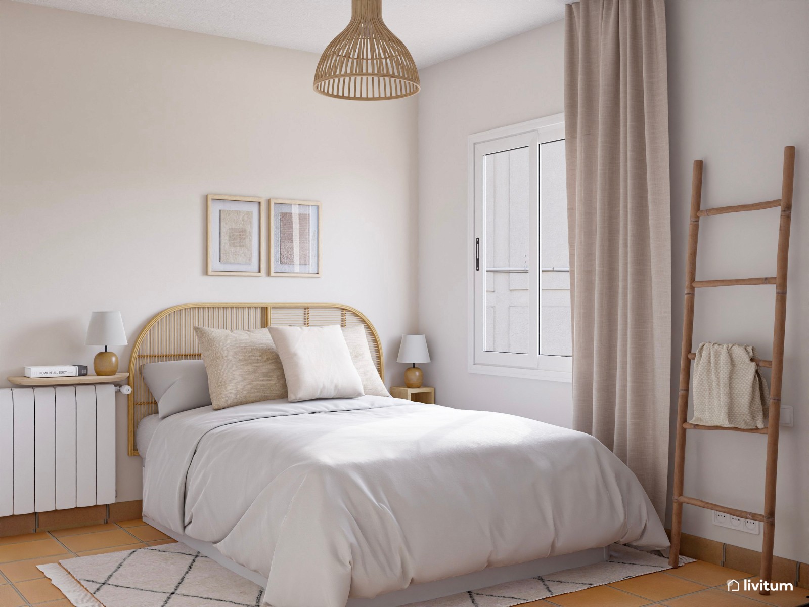 Dormitorio individual pequeña en blanco y madera