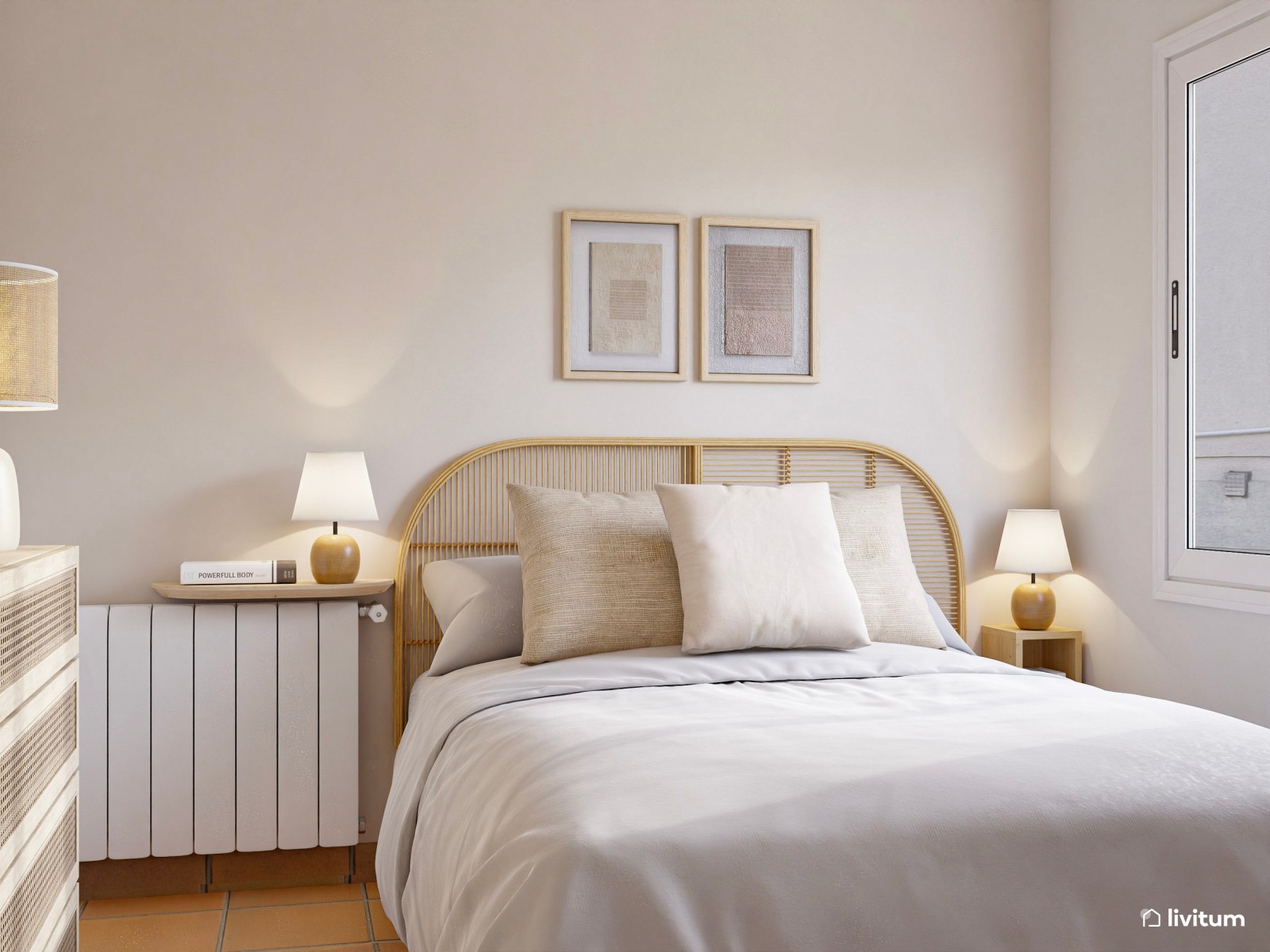 Dormitorio individual pequeña en blanco y madera