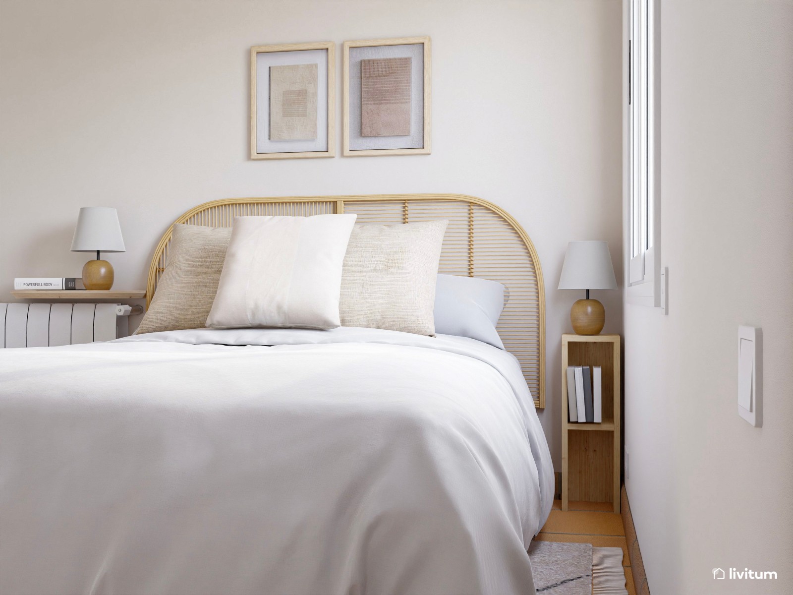 Dormitorio individual pequeña en blanco y madera