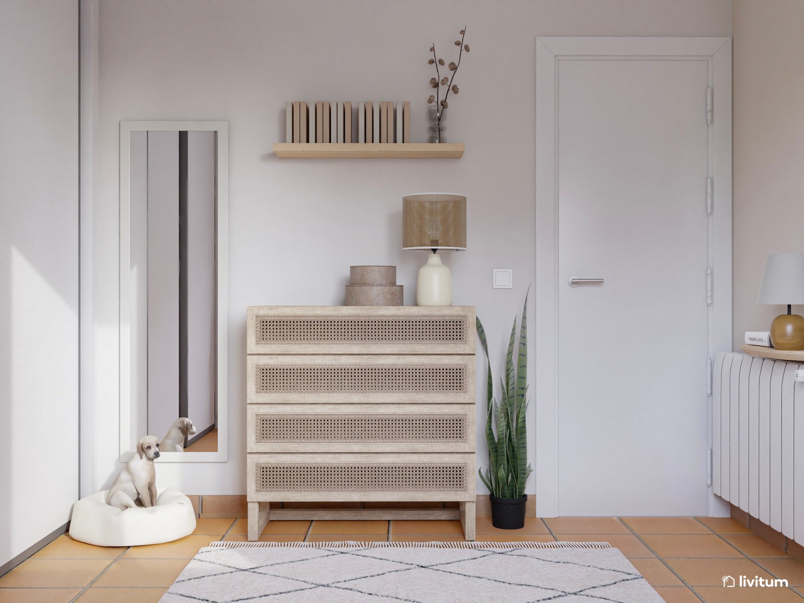 Dormitorio individual pequeña en blanco y madera