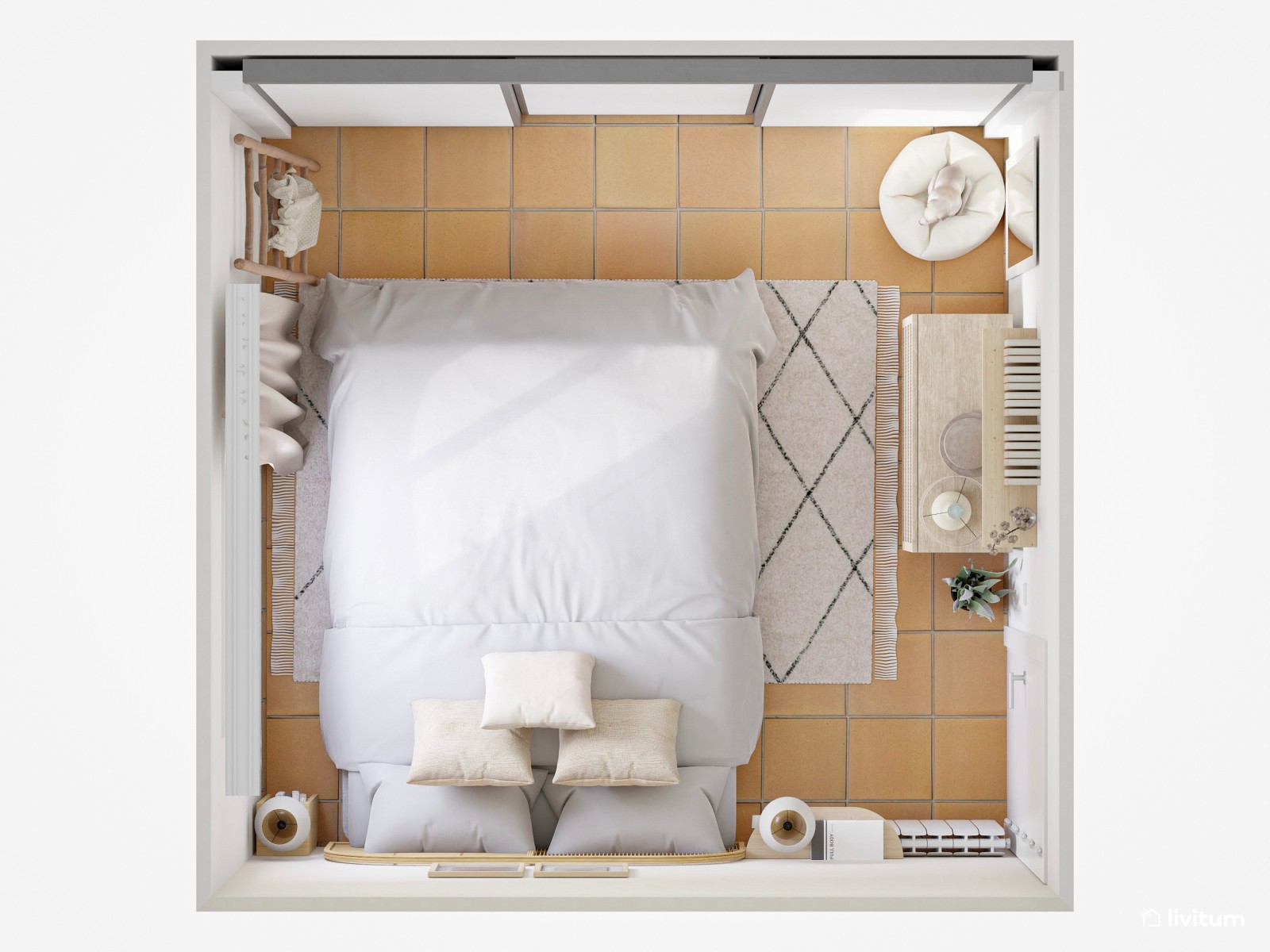 Dormitorio individual pequeña en blanco y madera