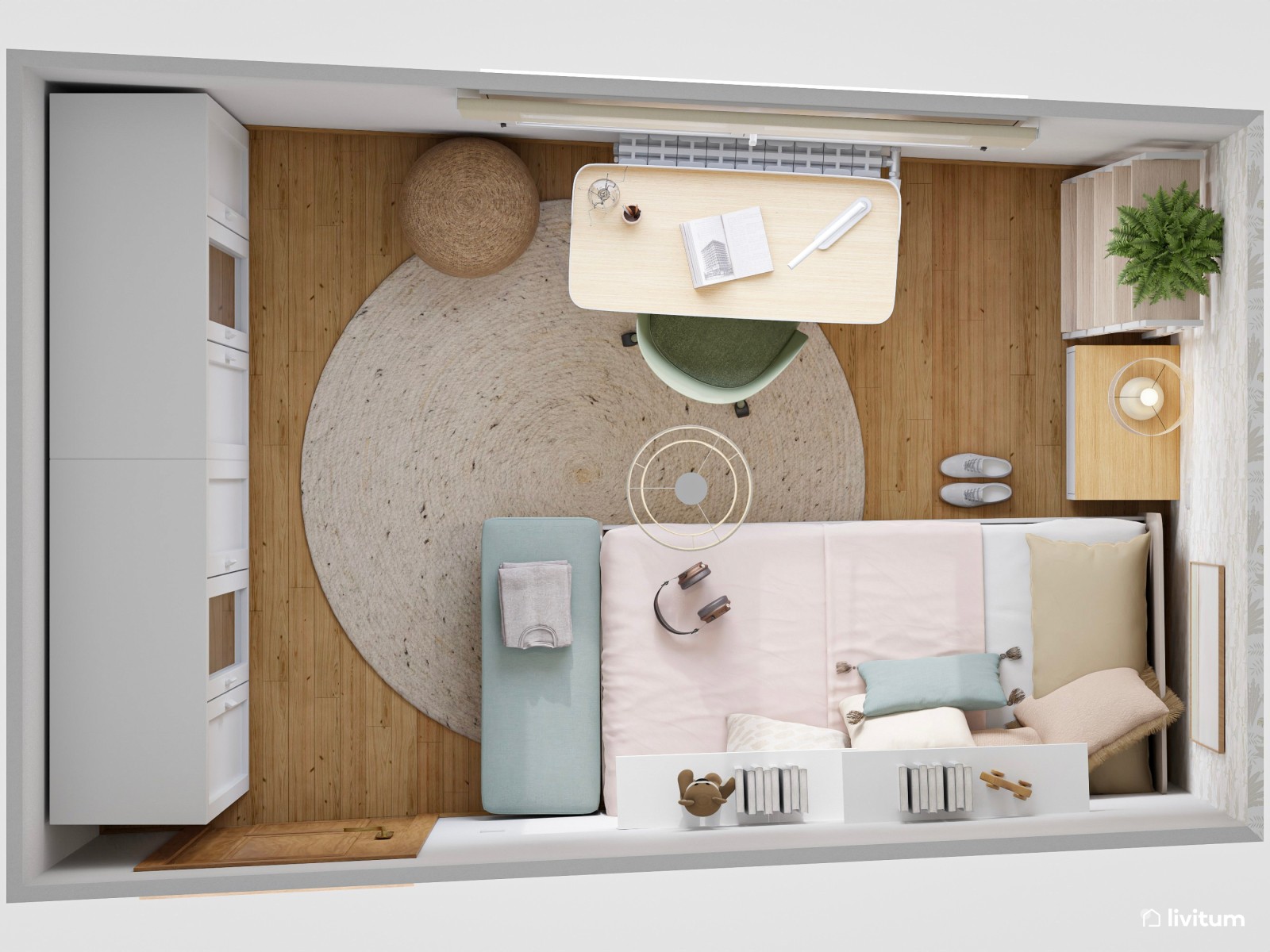 Dormitorio individual pequeño muy bien aprovechado